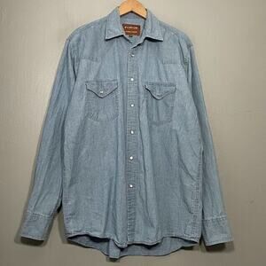 Forge Workwear Mens Size Medium Blue Jean Western Button Up Denim Shirt